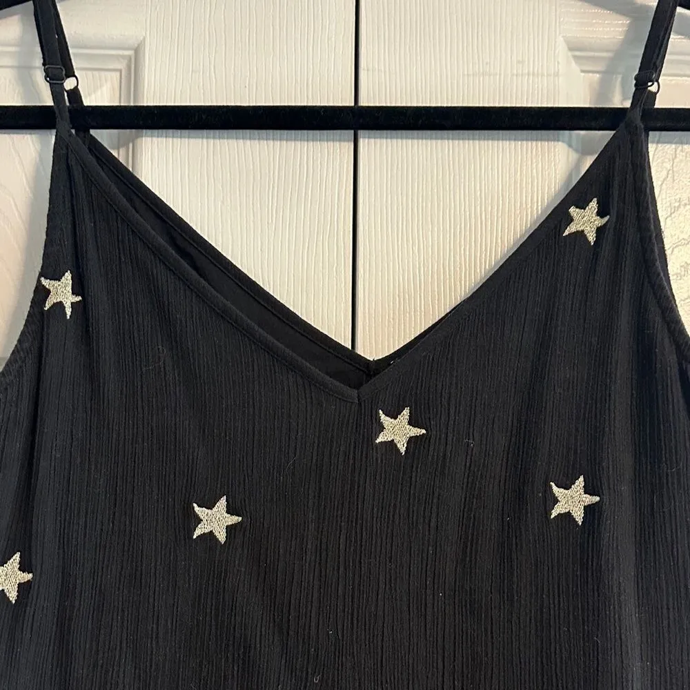 GENERATION LOVE Black Metallic Star Patterned Tank Ruffle Dress Short Size S - Image 3