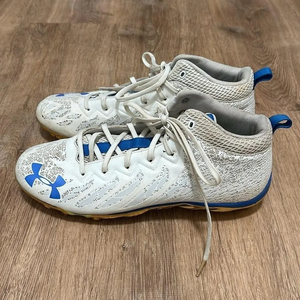 UNDER ARMOUR | Men's White Blue Spotlight Lux MC 2.0 Football Cleats, Size 13 - Image 2