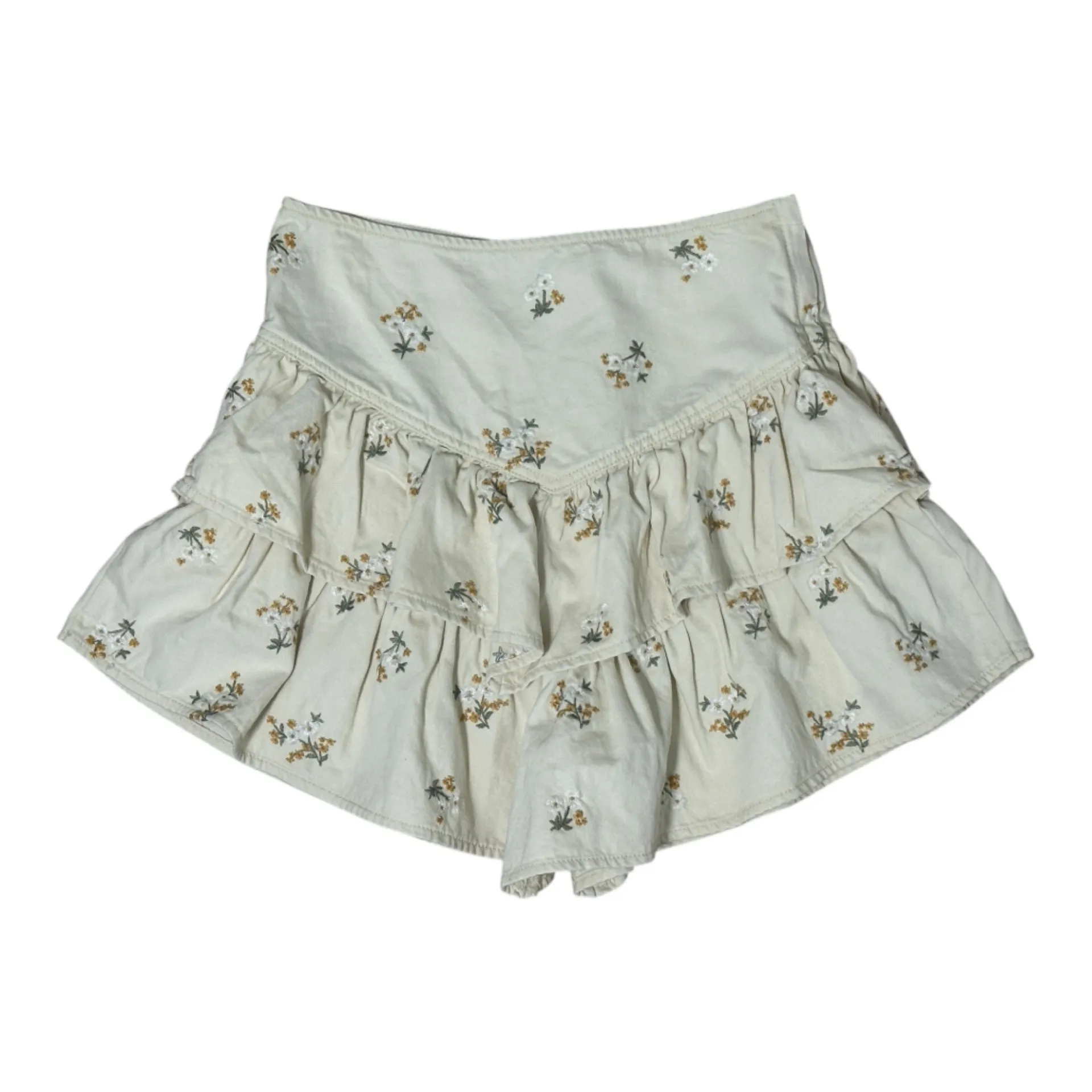 Driftwood x Free People Cream Ruffle High-rise Tiered Embroidered Mini Skirt NWT - Image 2