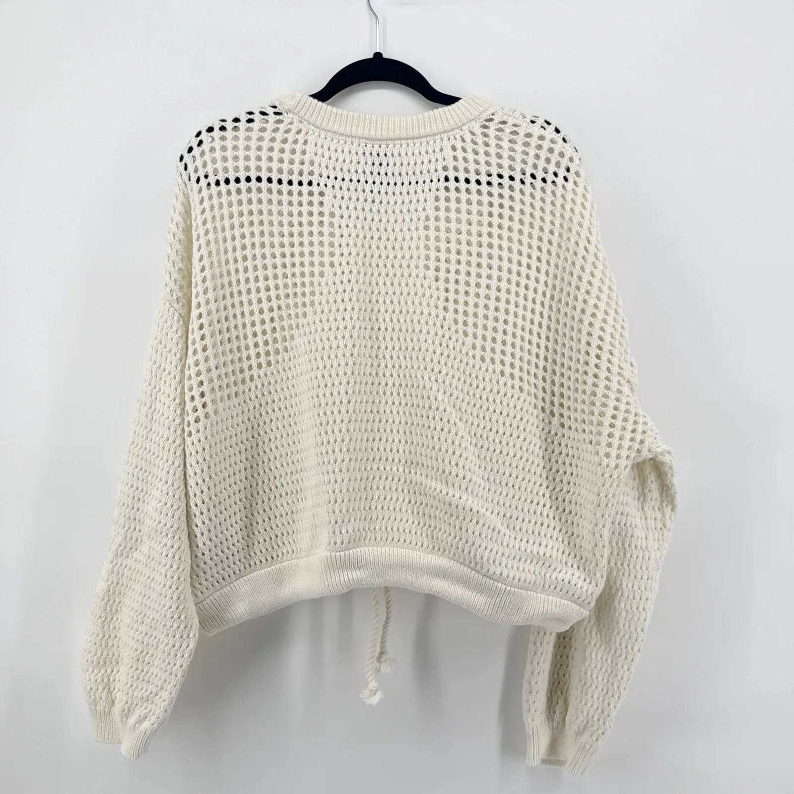 Sweaty Betty Tides High Open Weave Cream Knit Drawstring Pullover Sweater SZ XL - Image 4