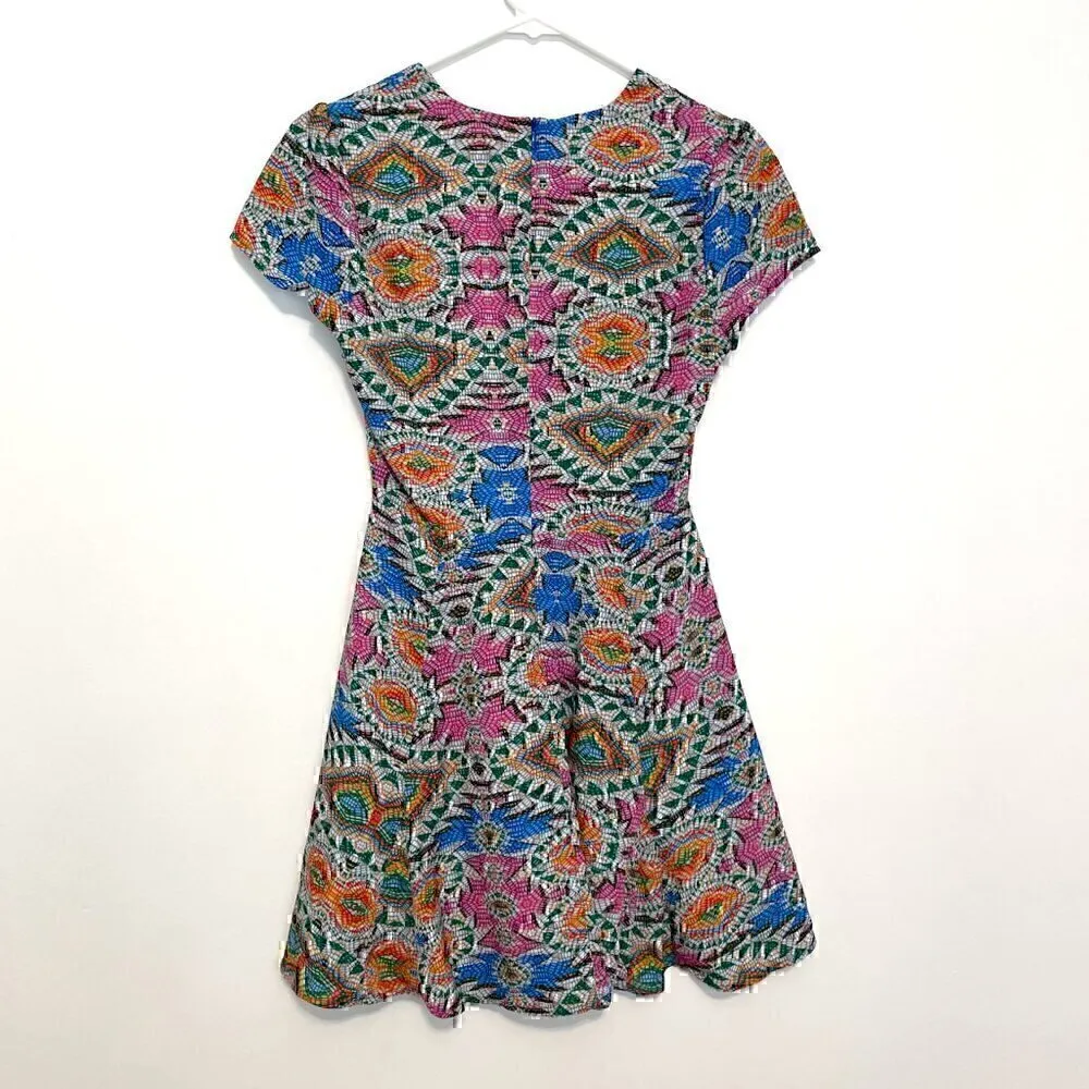 LOVERS + FRIENDS Cassidy Dress Mosaic White Gray Multi Geometric Mini Fit Flare - Image 11