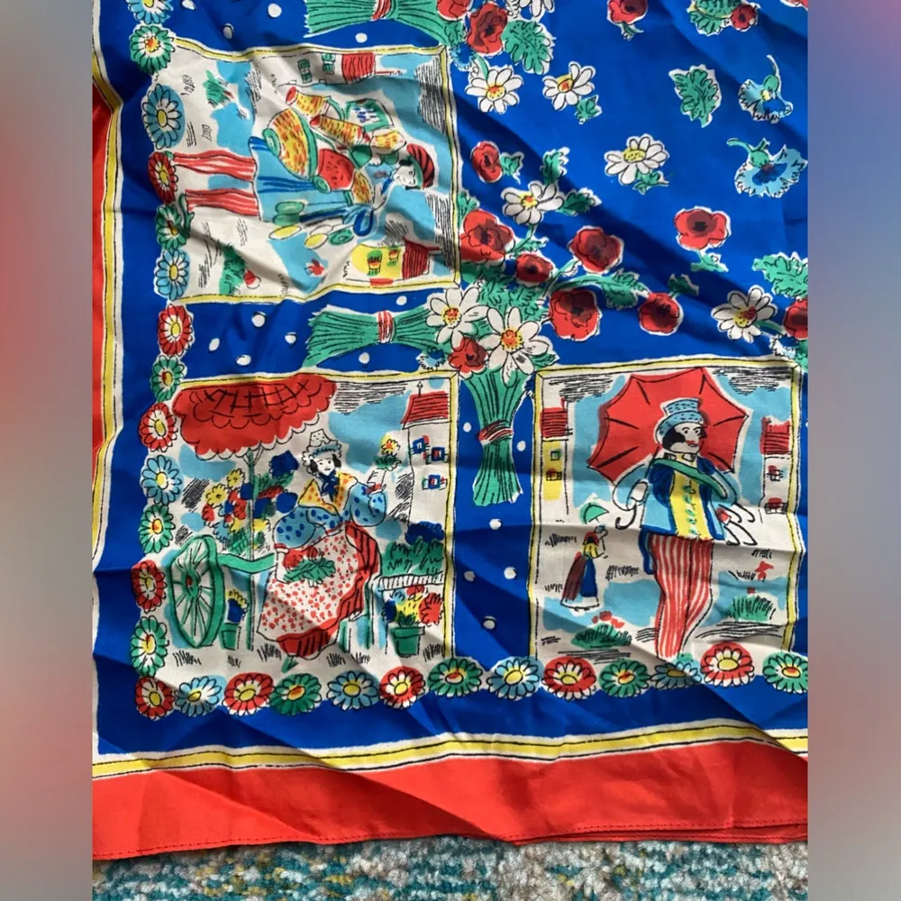 Vintage large silk screen ladies and gents floral square head neck scarf Red - Image 7