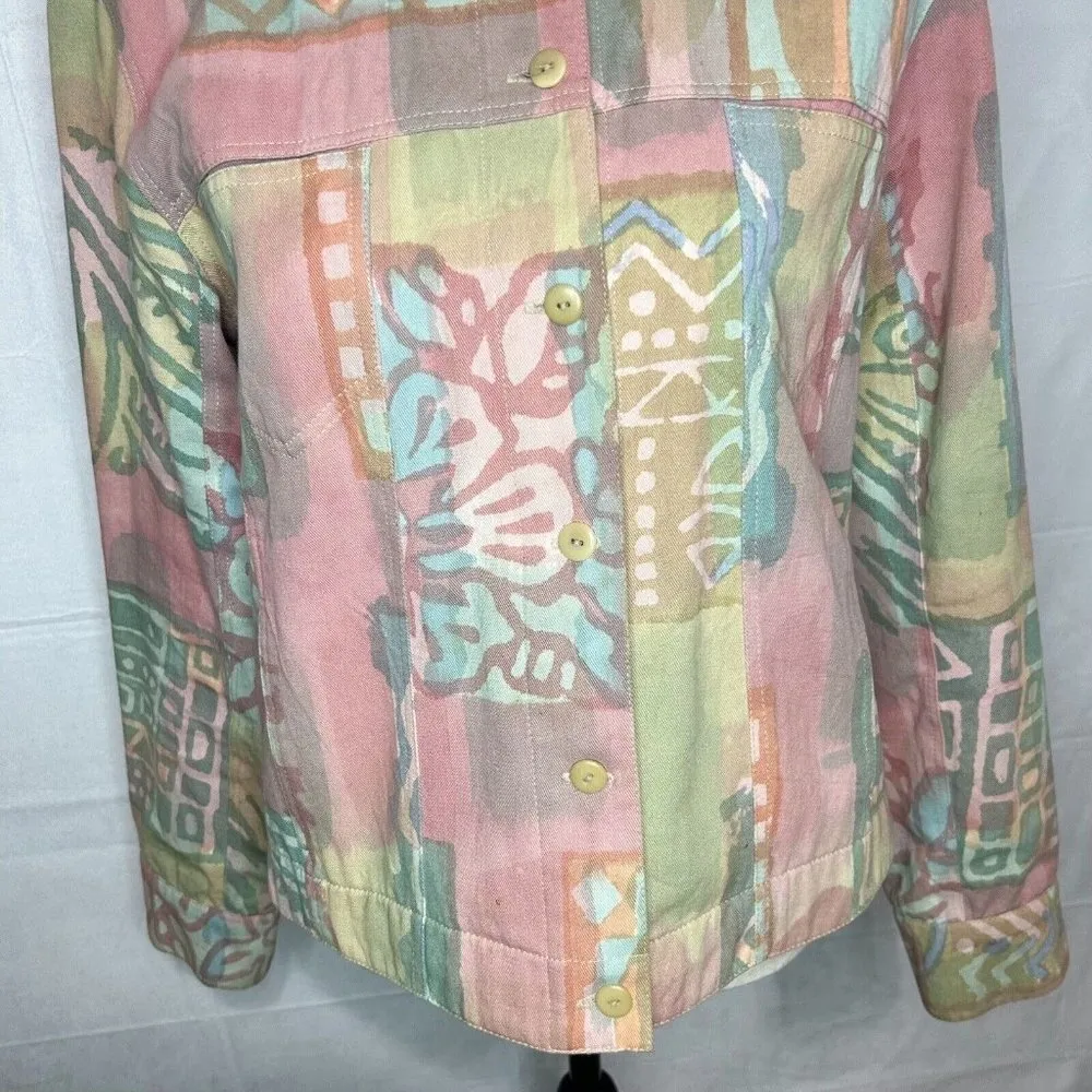 Orvis Sz S Funky Pastels Cotton Short Jacket Blazer - Image 3