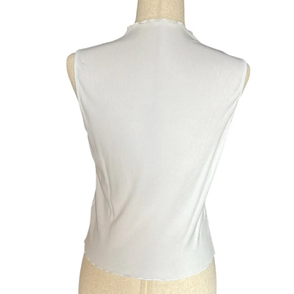 Micoson Women's High Neck Tank Top Stretch Ribbed Sleeveless in White Size L - Image 10