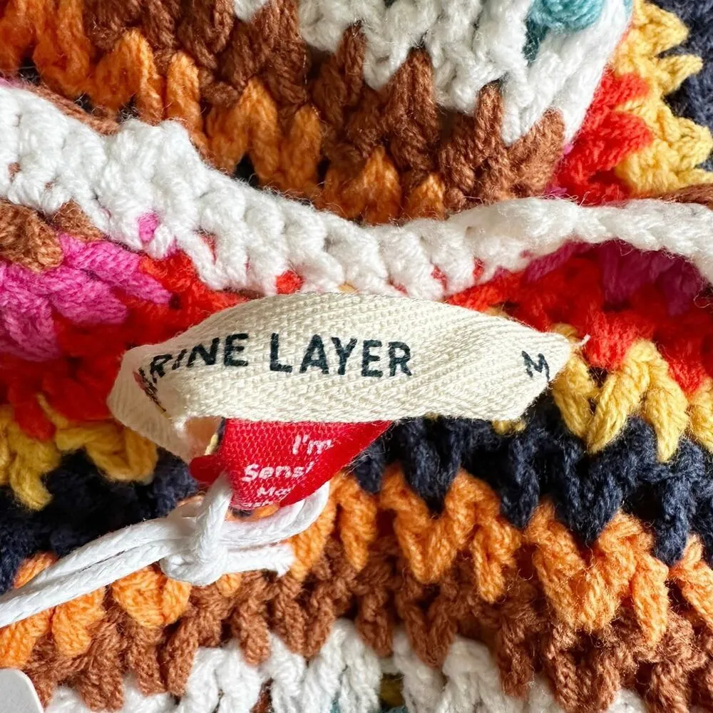 Marine Layer Viv Crochet Multi Stripe Casual Beach Midi Dress Boho Medium - Image 4