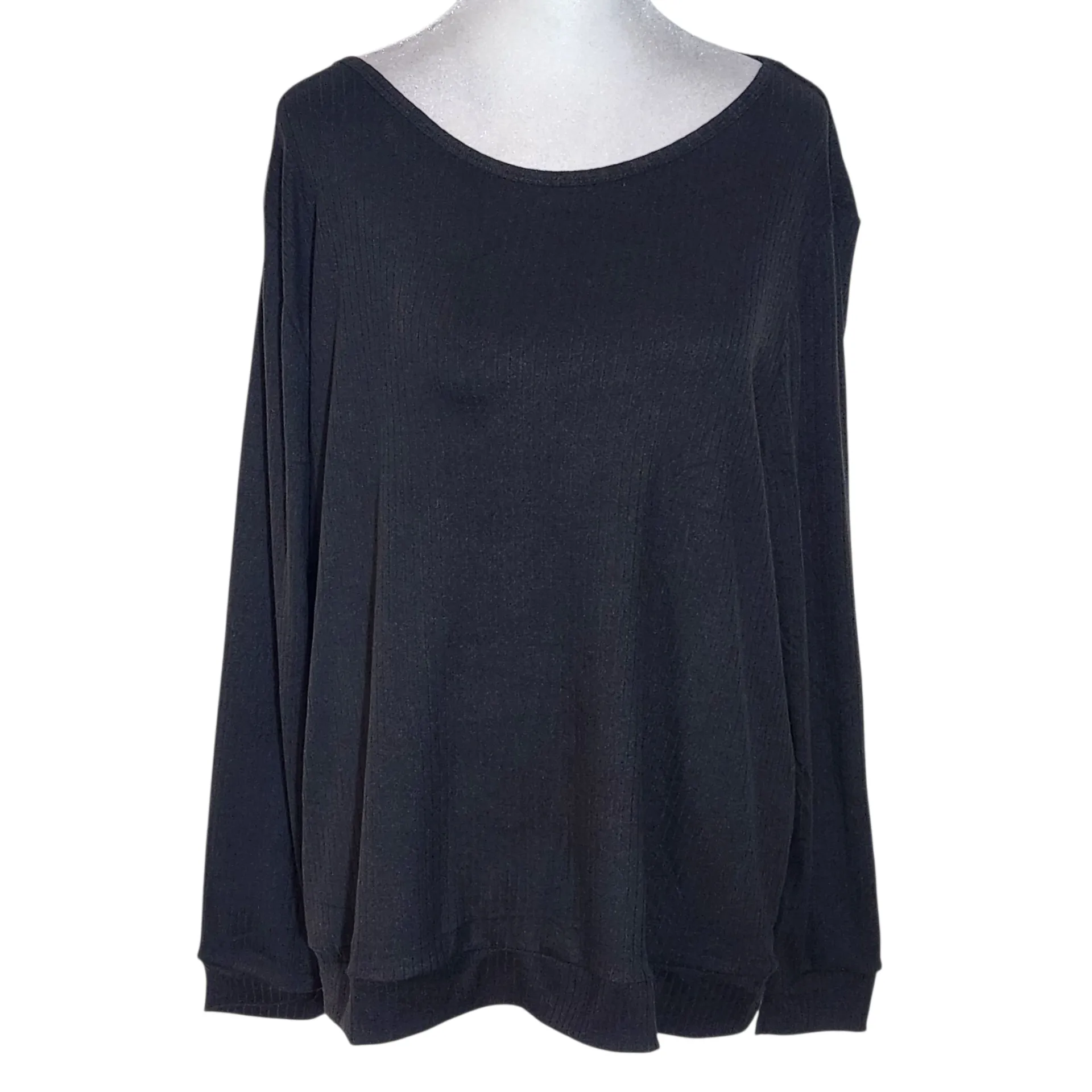 Ekouaer Black Long Sleeve Ribbed Knit Pajama Set NWT Sz Large Black Matching Set - Image 3