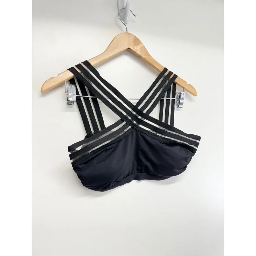 Kenneth Cole Swimming Top Size Medium Black Stretch Crisscross Padded - Image 4