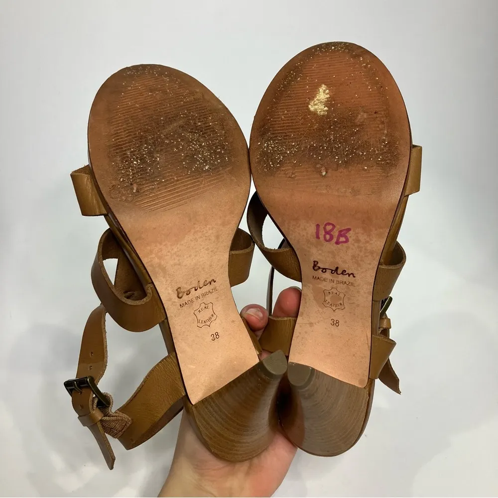 Boden tan brown‎ leather strappy heeled sandals women’s size 38 7.5 Brown - Image 6