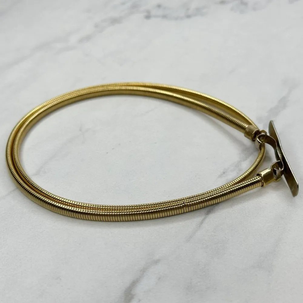 Vintage Gold Tone Bar Buckle Skinny Coil Stretch Cinch Belt Size XS Small S - Image 4