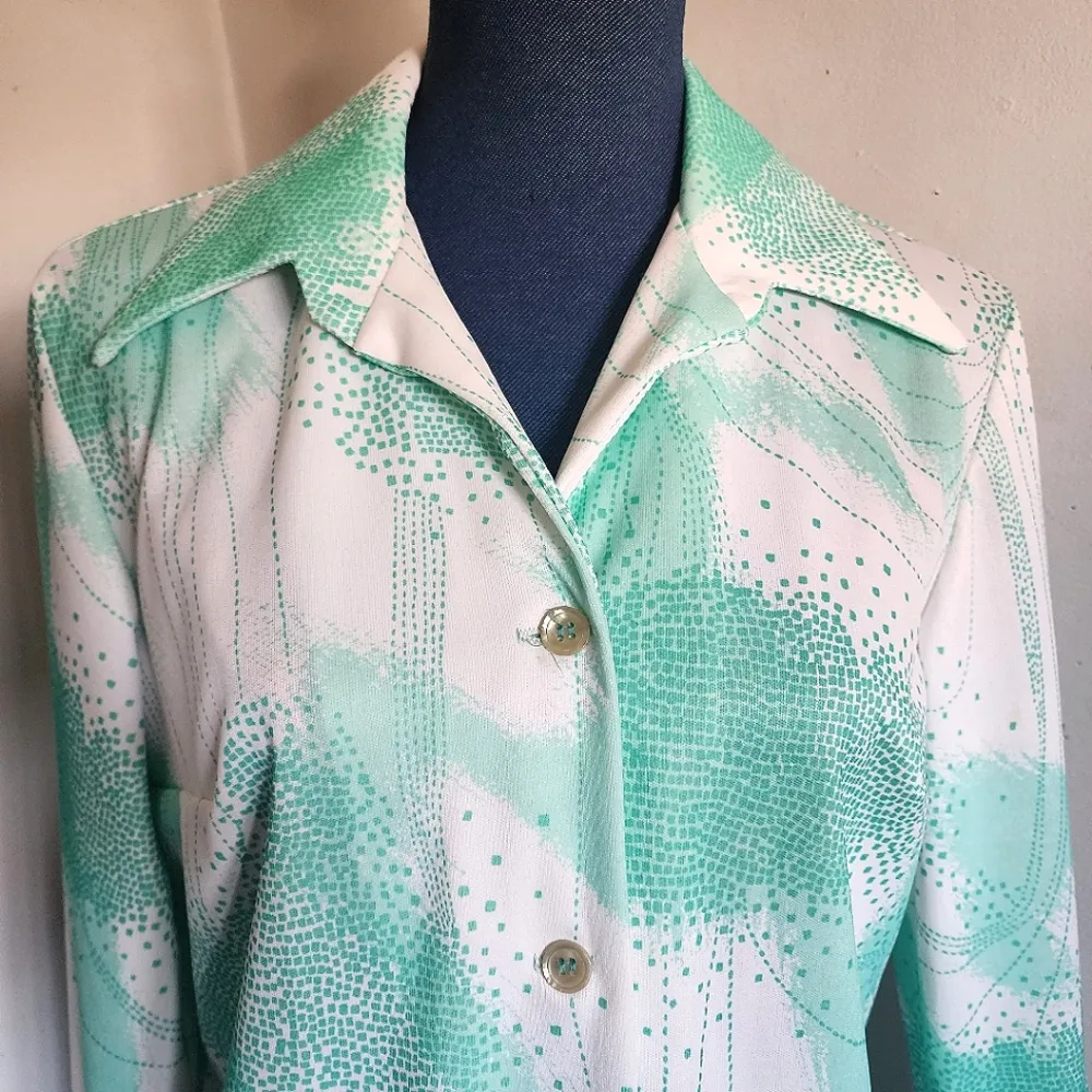Vintage Holly Hills Green White Button Down Shirt Size 18 - Image 2