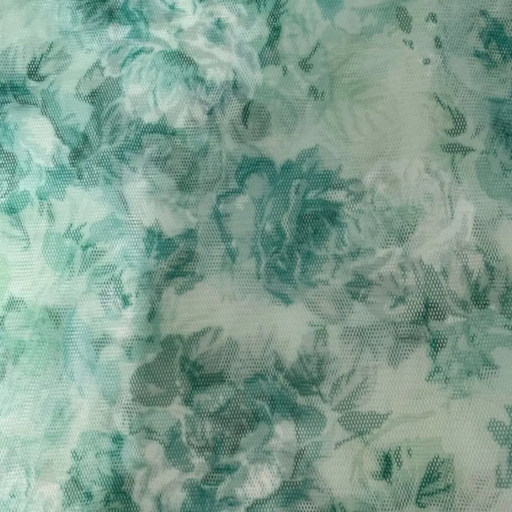 Zara Mesh Top S Green Floral Print Ruched Long Sleeve Sheer Trendy - Image 9