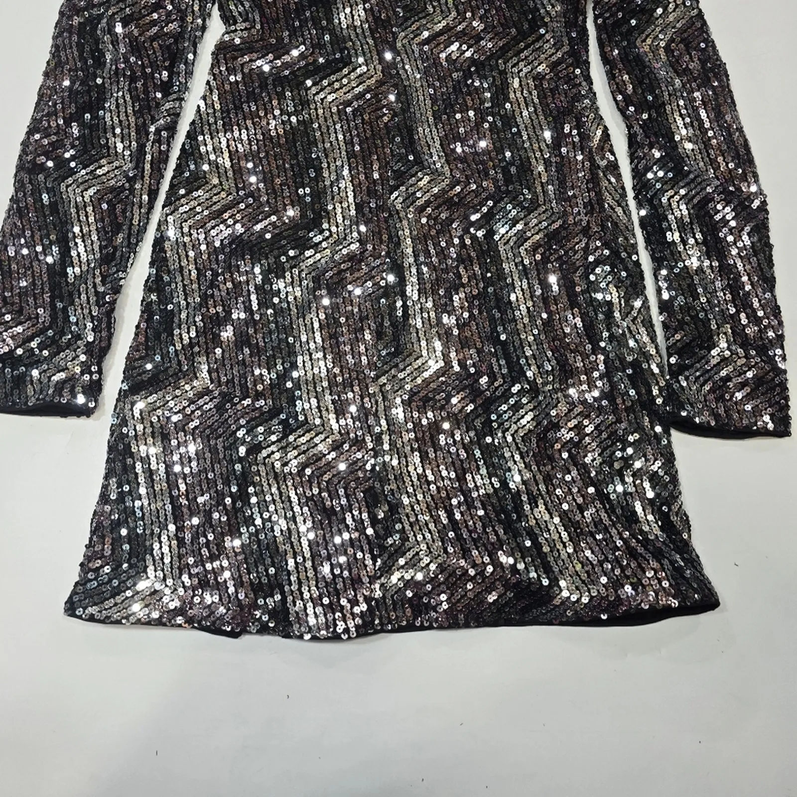 Michael Costello Leanne Mini Dress in Metallic Silver XS - Image 9