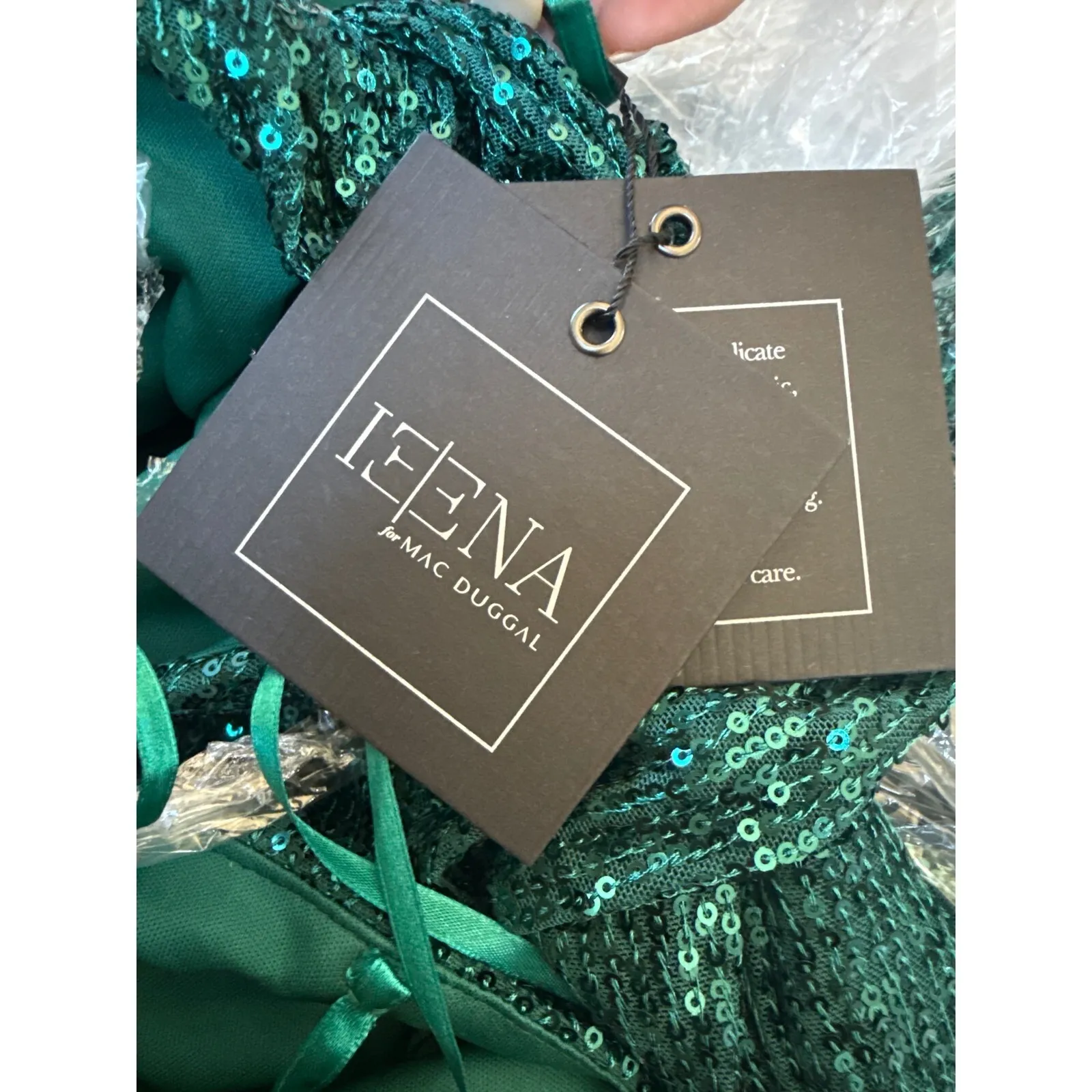 Ieena Mac Duggal 26730 SequinedOne Shoulder‎ Cut Out Gown Teal Green Sz 6 $398 - Image 6