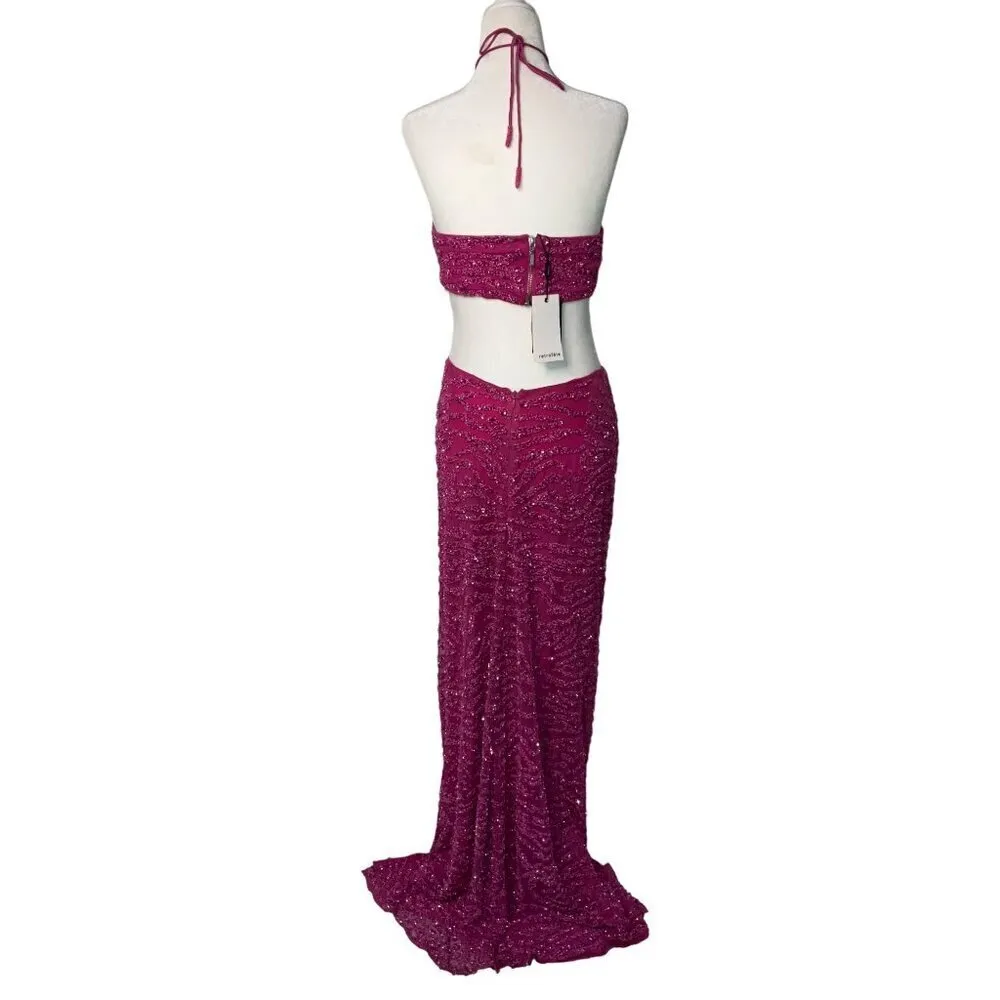 Retrofete Hendrix Dress in Fuchsia Rose Tiger Stripe Large New Long Maxi Gown Pink - Image 8