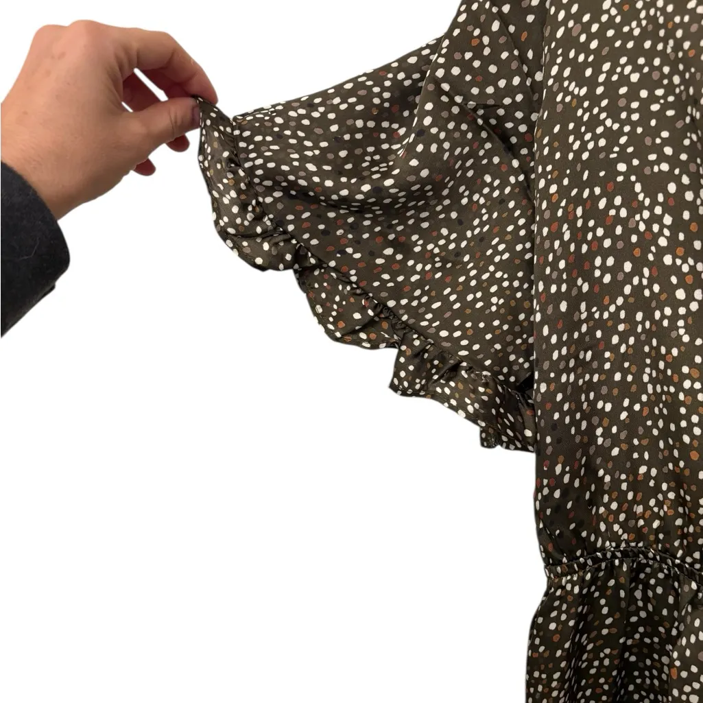 Betsey’s Boutique Olive Polka Dot Ruffle Sleeve Feminine Romantic Dress Medium Green - Image 8