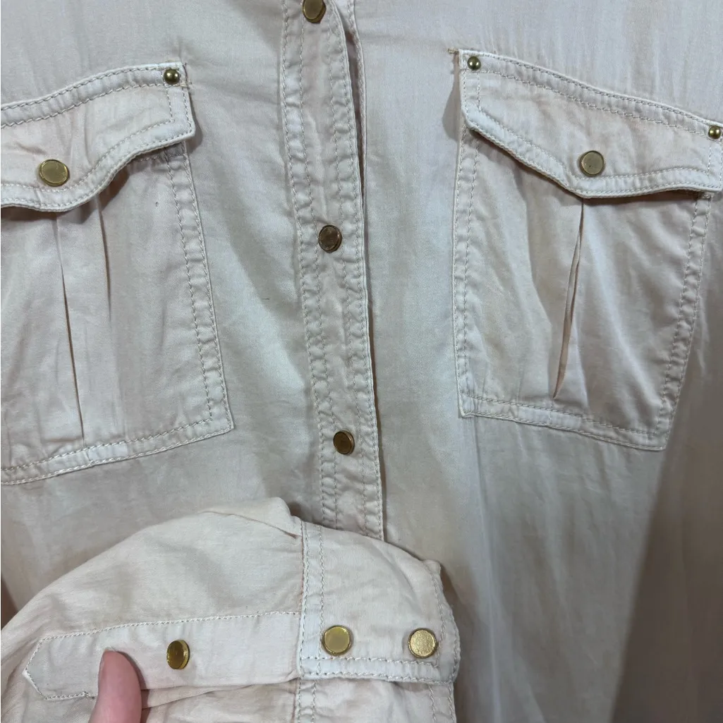 Anthropologie Maeve Beige Button Front Long Sleeve Blouse - Image 4