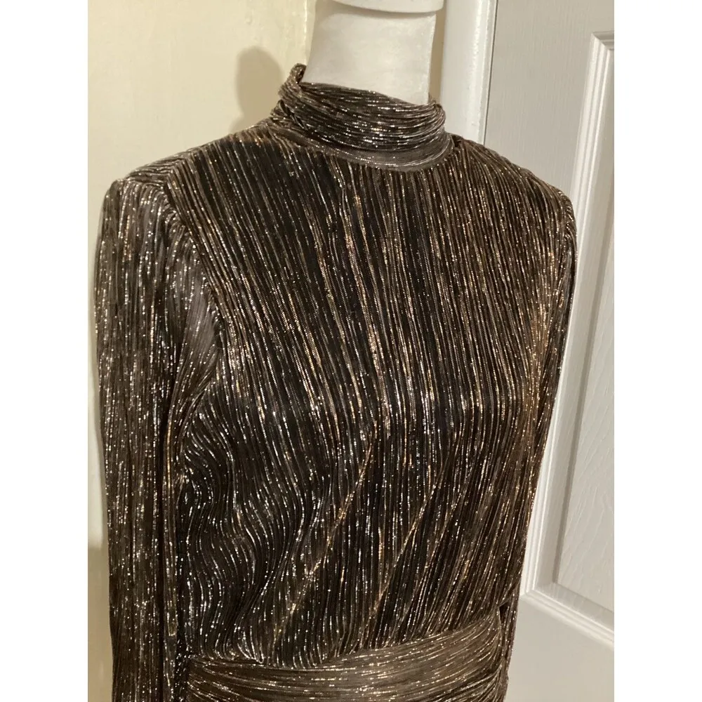 Bailey 44 Top Womens XS Black Gold Metallic Long Sleeve Mock Neck Blouse Party - Image 3