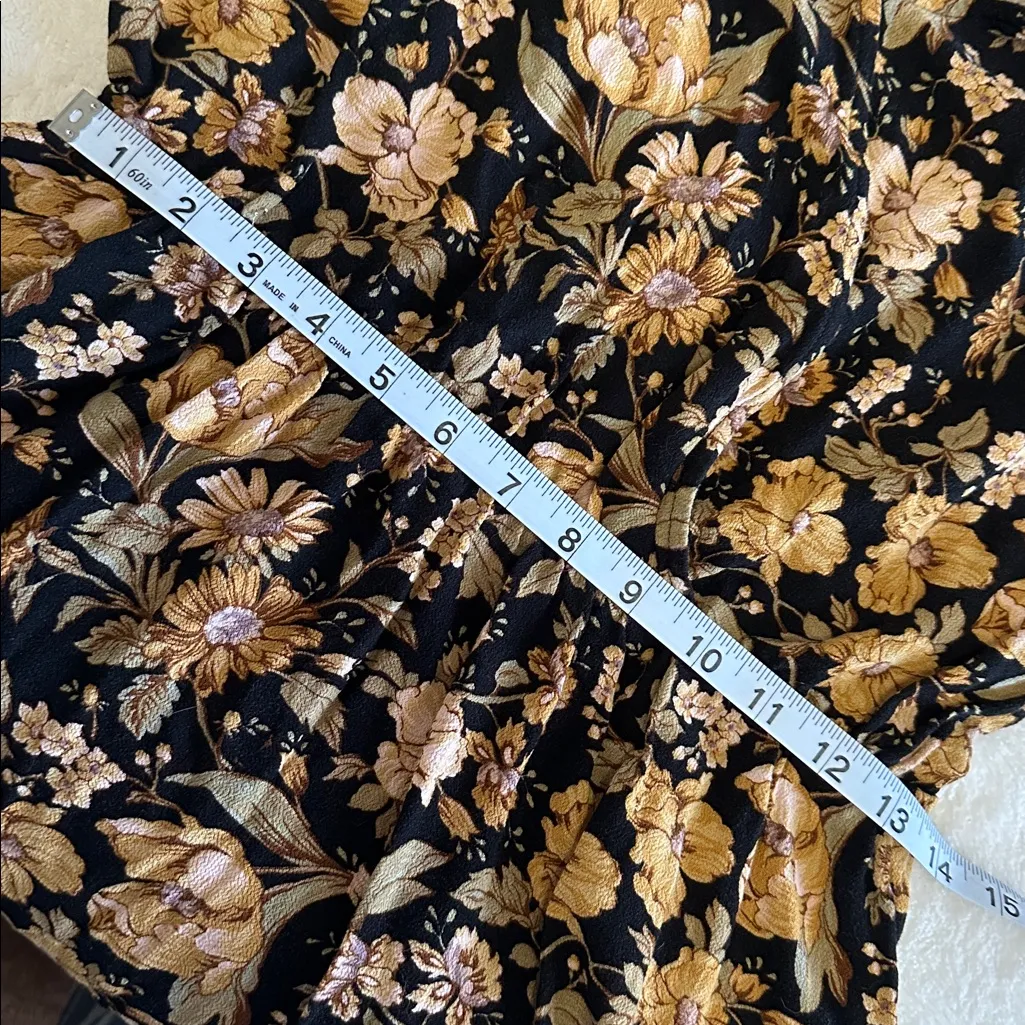 American Eagle Outfitters Black Gold Floral Faux Wrap Mini Dress Size M Tall - Image 8