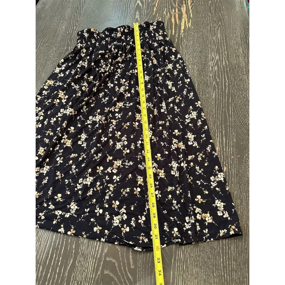 J.Jill Women's Navy Blue Floral Midi Skirt Size Large - Image 3