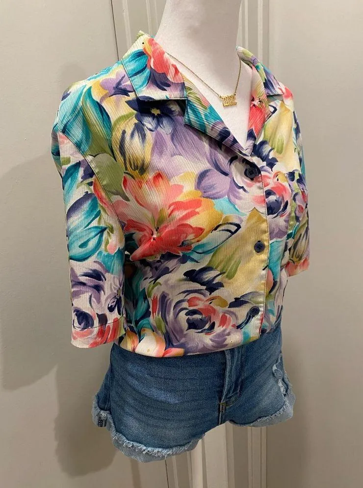 VTG 90s 80s Alfred Dunner Colorful Floral Button-Up Short Sleeve Blouse Top - 12 - Image 4