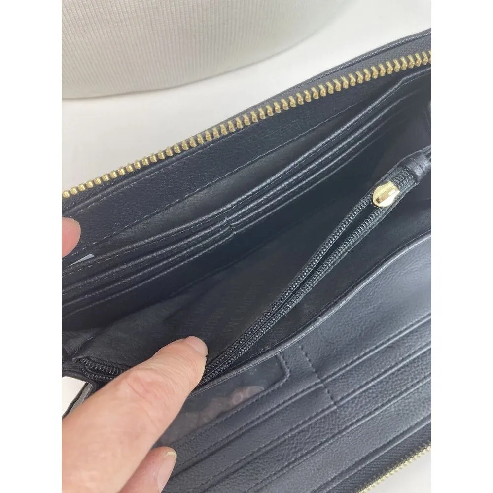 *Steve Madden Wristlet Wallet Black Leather Zip Around Organzier Clutch - Image 7