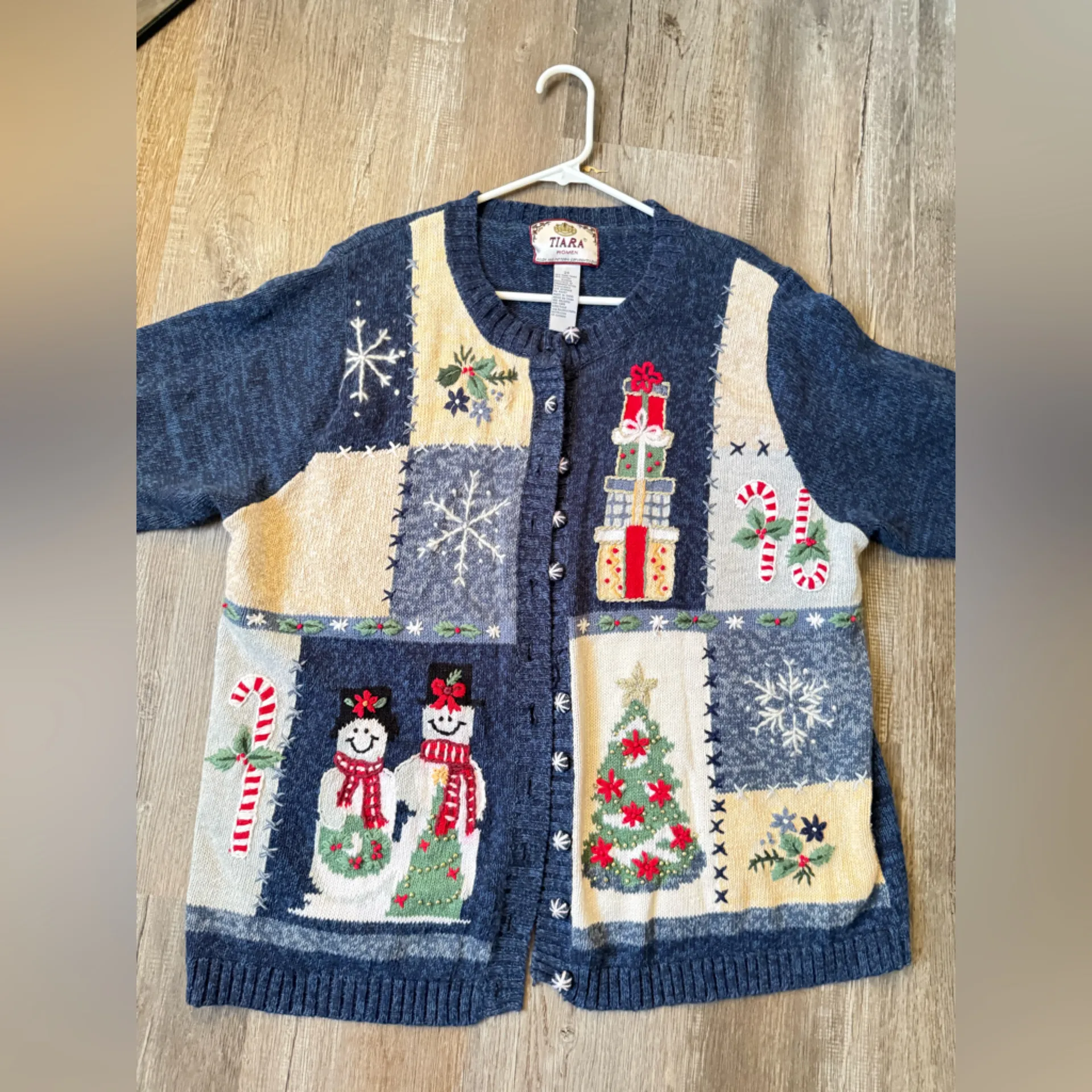 VTG Tiara Navy Blue Holiday Christmas Sweater Snowman Hippie Boho Multi Color 2X - Image 9