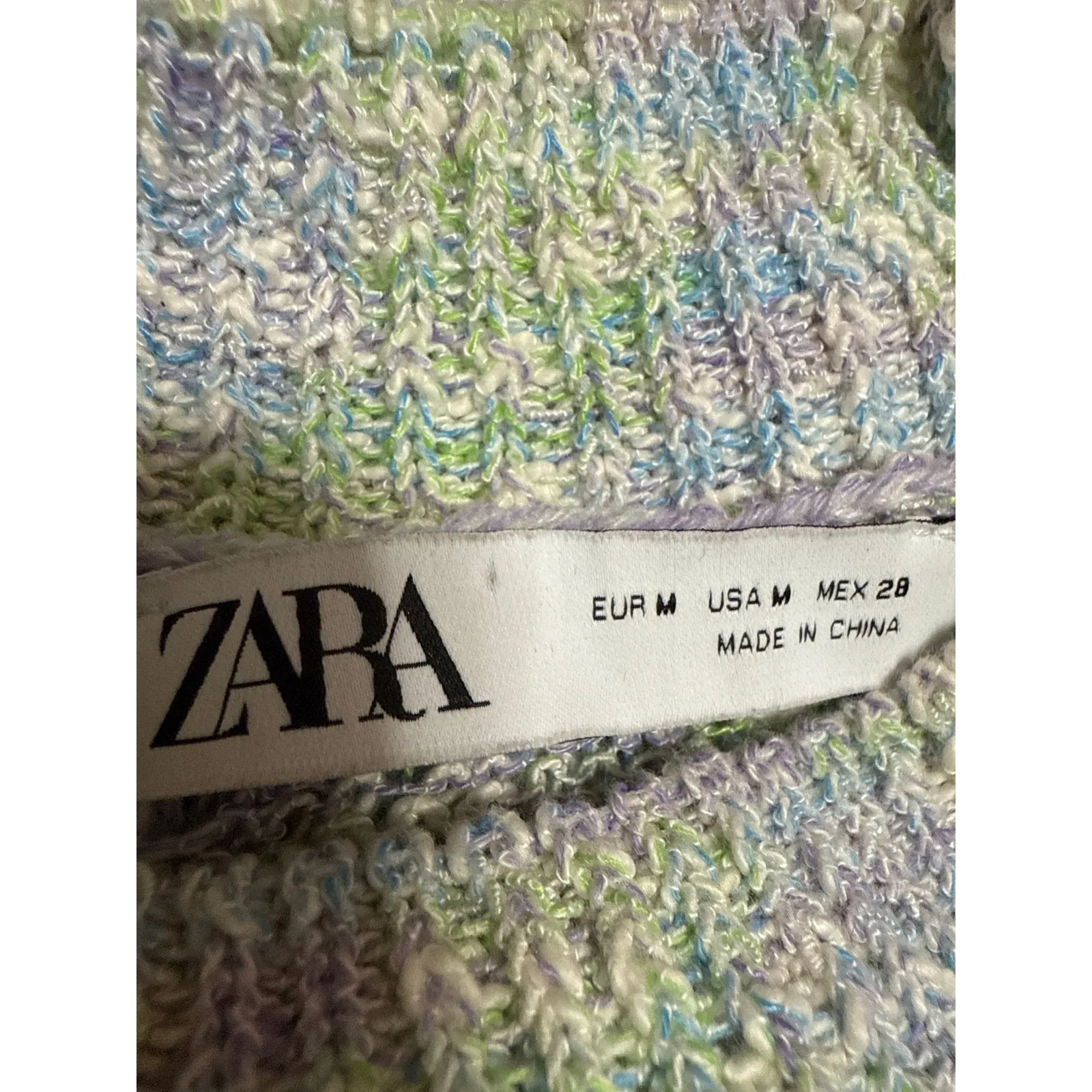 Zara Women Green Purple Knit Long Sleeve Mock Neck Cropped Sweater Top Size M - Image 3