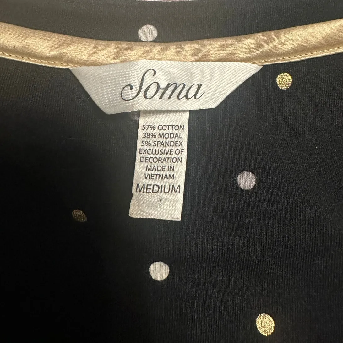 Soma Nightgown Women's Size Medium Black Polka Dot Sleep Dress Gown PJs Pajamas - Image 4