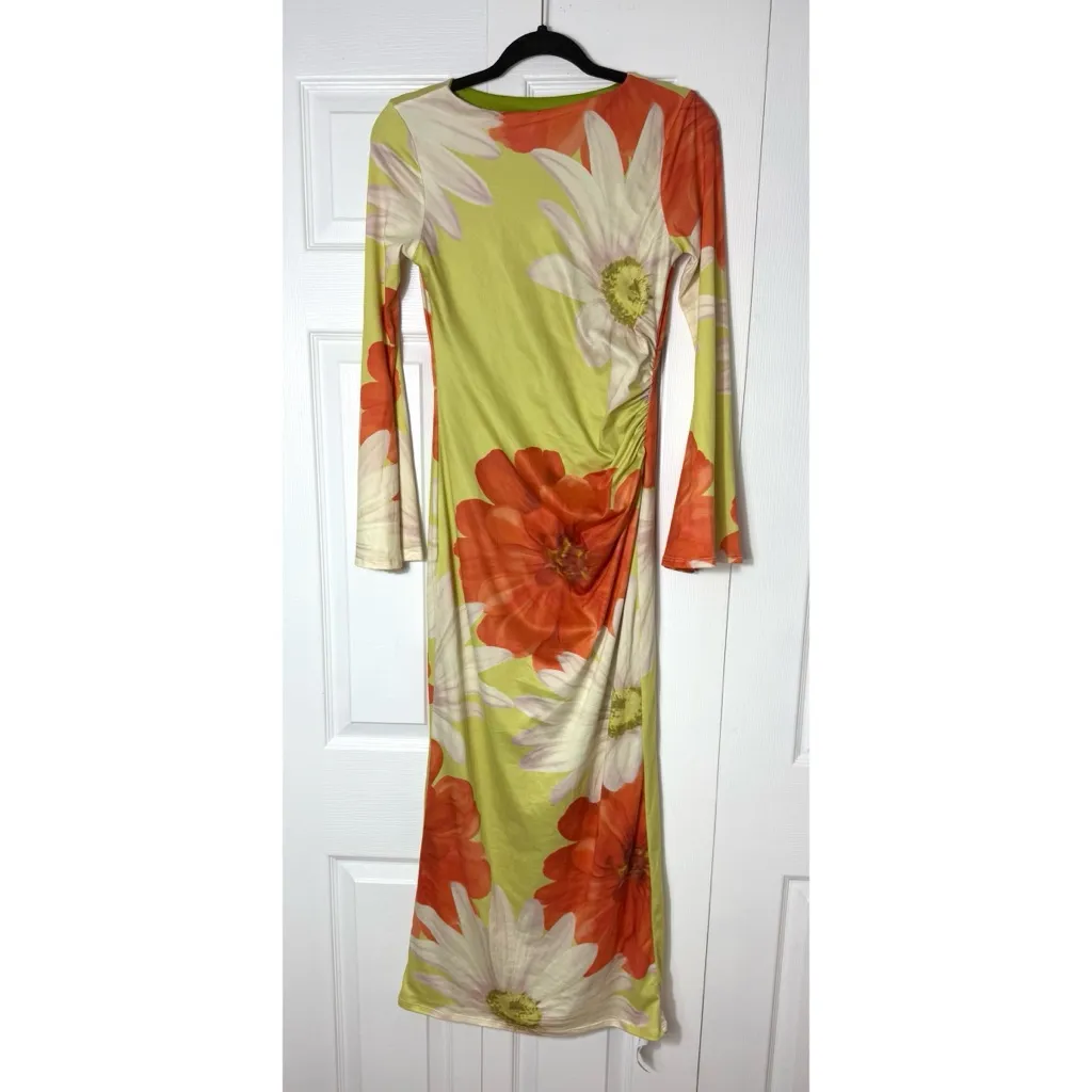 ASOS Yellow Floral Angel Sleeve Midaxi Bodycon Dress Size Small 4/6 - Image 6