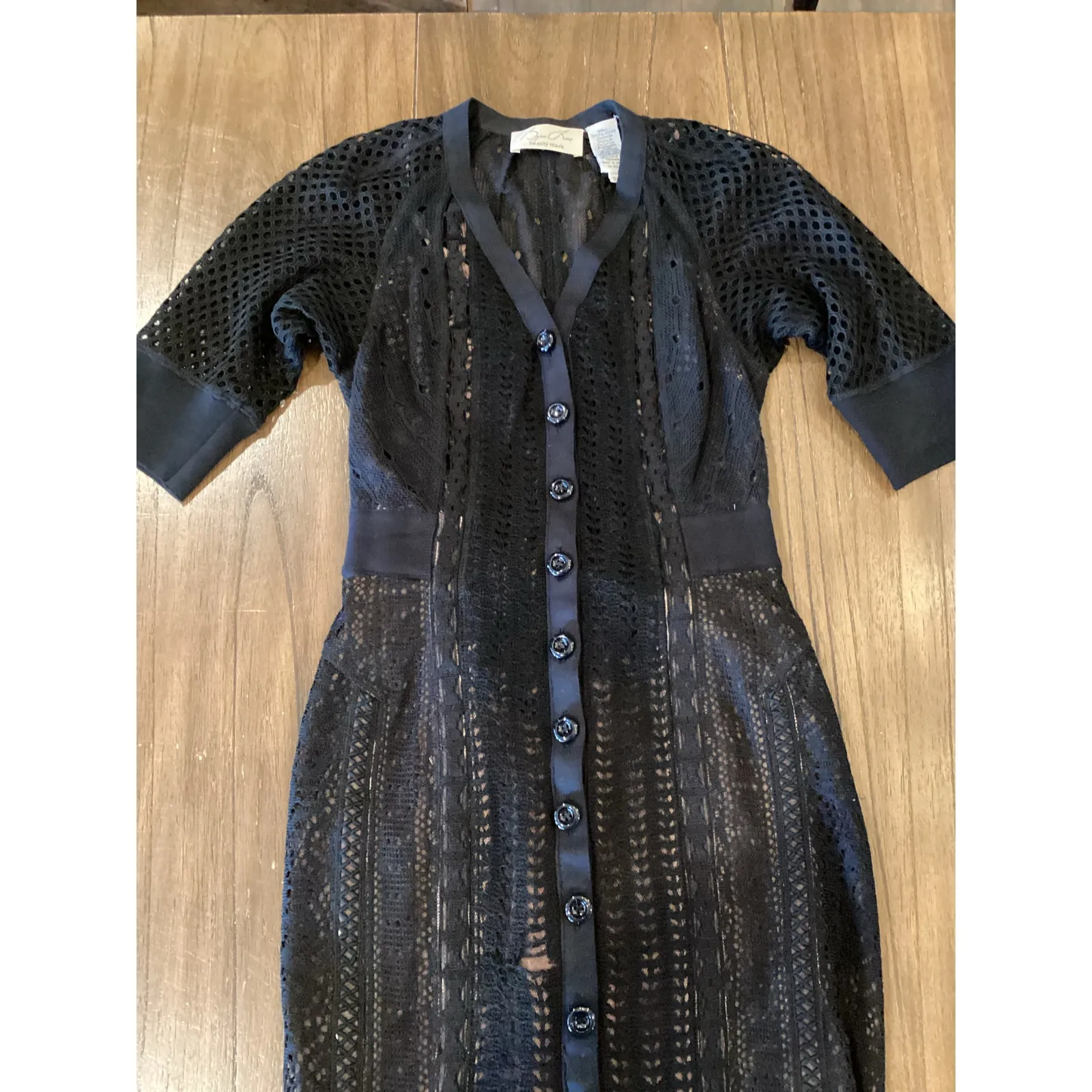 Anthropologie Beguile Byron Lars Mona Black Lace Button Front knit midi Dress 0 - Image 10