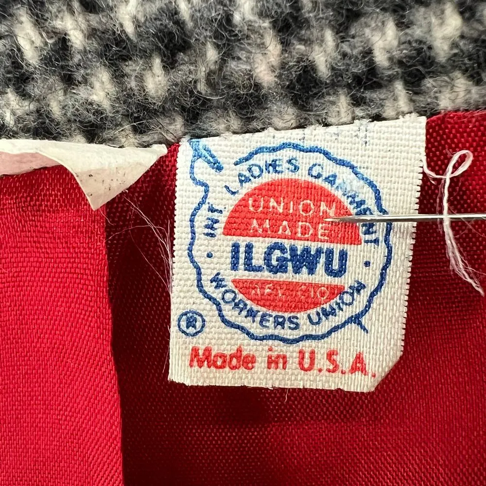 Vintage Union Made Peacoat 16 Black White Houndstooth Double Breasted Jacket - Image 16