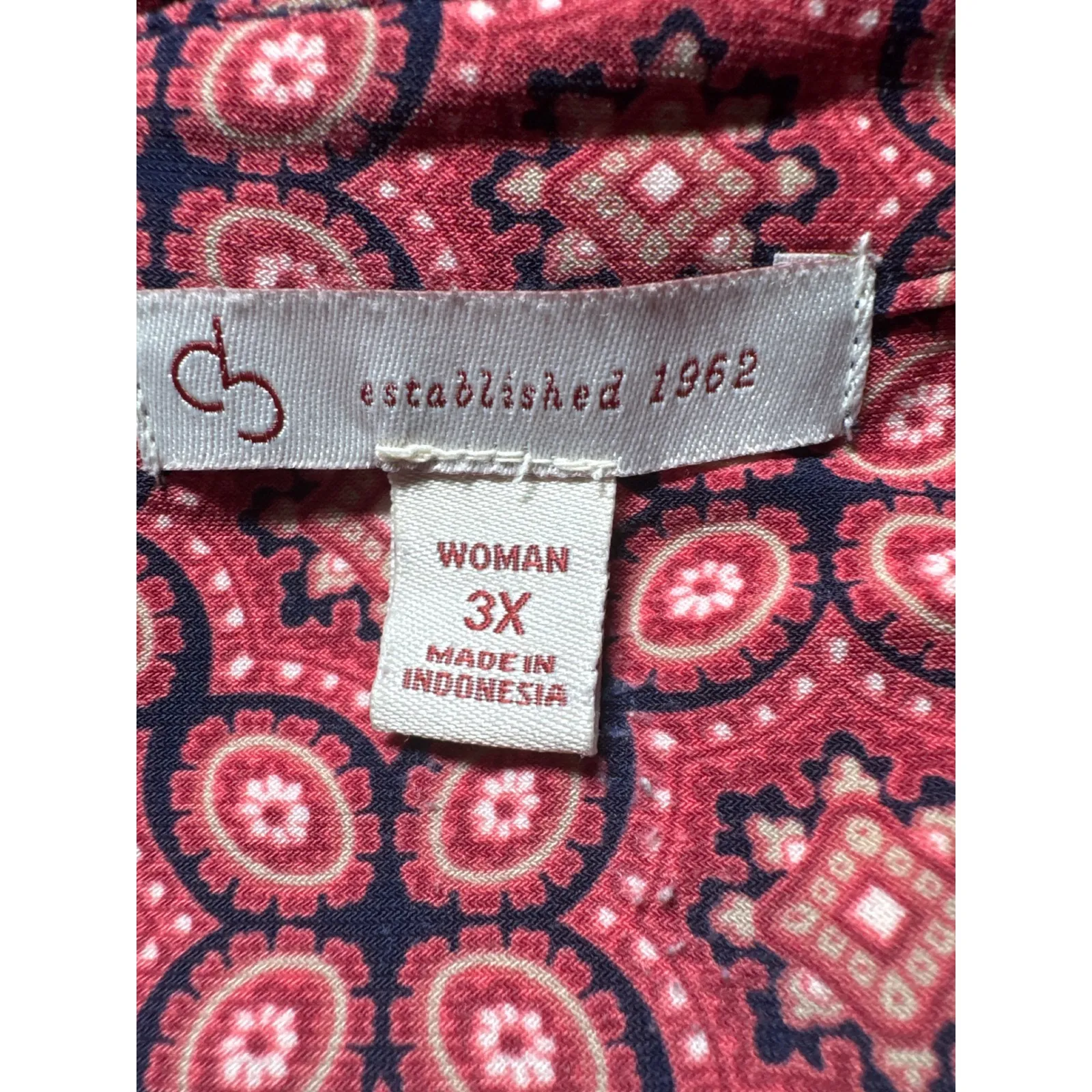 Dress Barn Womens 3X Red Geometric Print Tunic Top Button Front Long Sleeve - Image 3