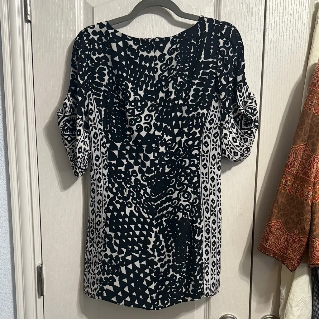 💖Nanette Lepore Black/White Abstract Pattern Silk Mini Dress Beading & Sequins - Image 7