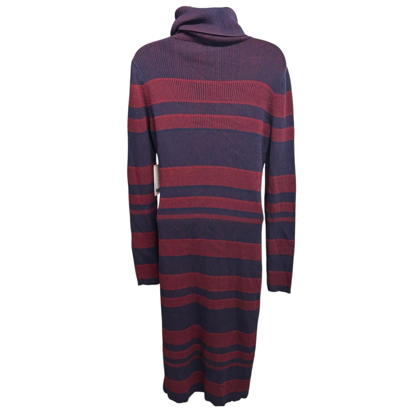 Just Fab Women's XL Striped Turtleneck Sweater Dress Burgundy Navy Long Sleeve - Image 3