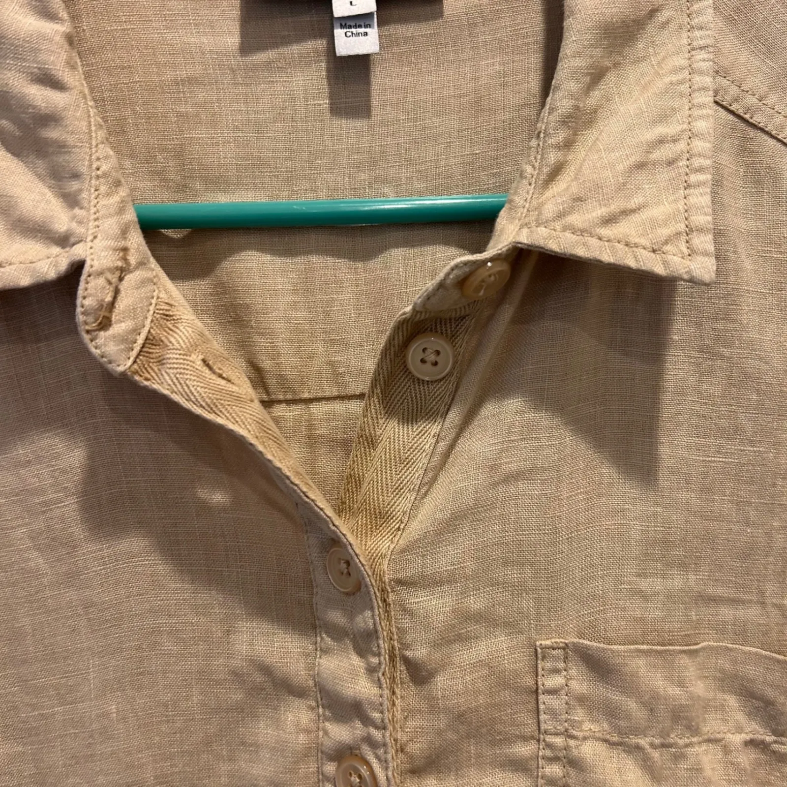 Michael Stars Linen Tunic Dress Women's Size L Long Sleeve Collared‎ Pockets - Image 5