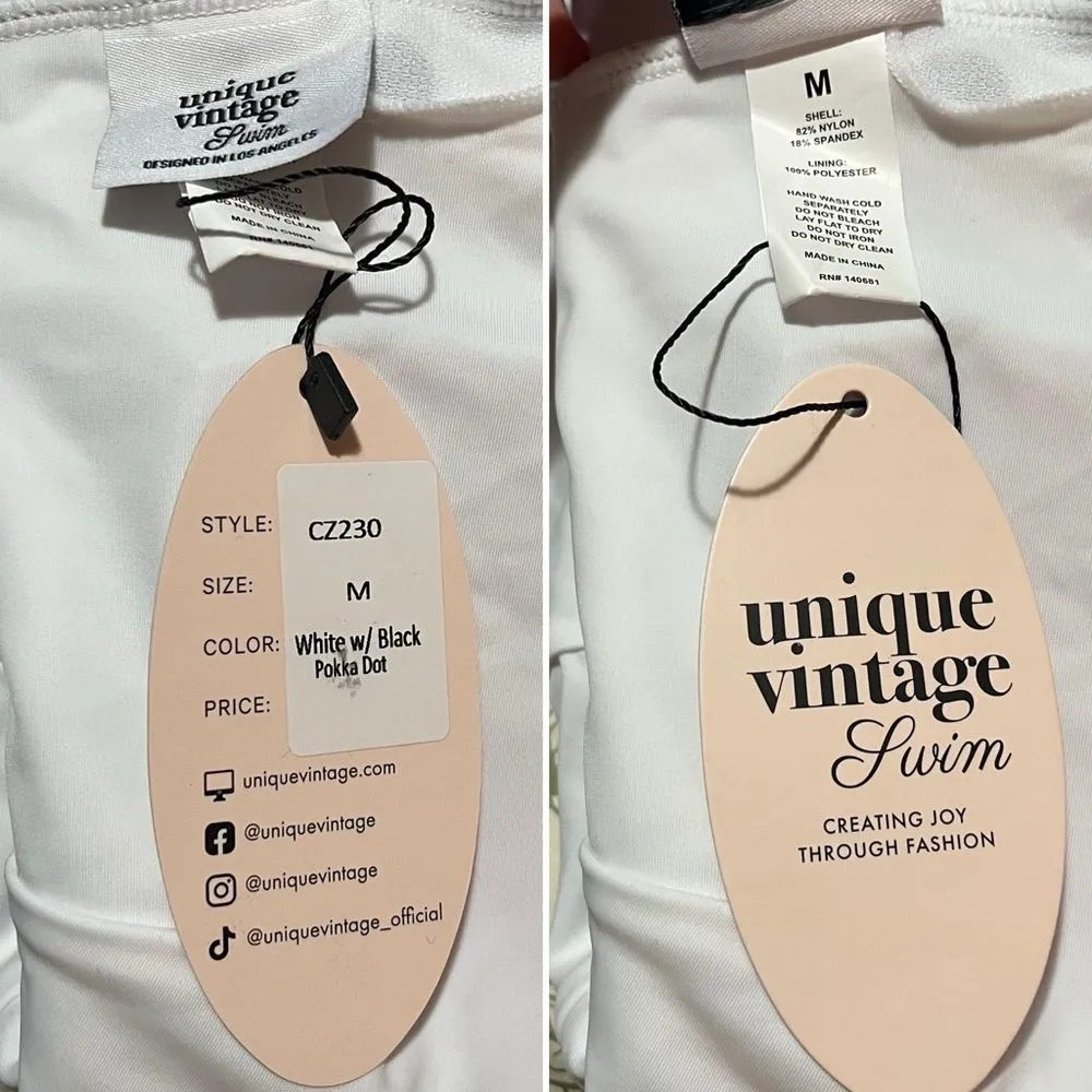 Unique Vintage Polka Dot Ruffle Sheath Swimsuit Mesh Ruffle Black White M NWT - Image 9