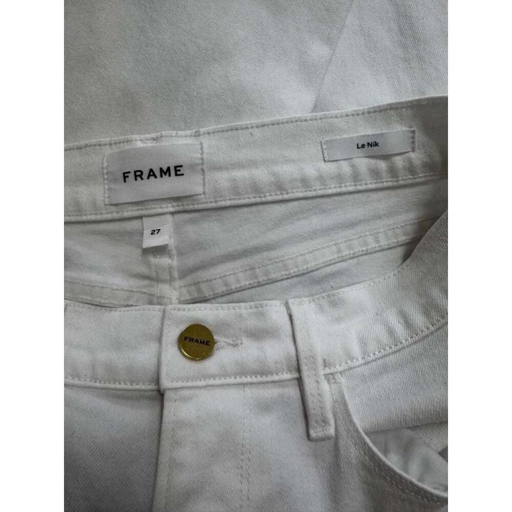 Frame Le Nik Straight-Leg Jeans Women's Denim White Cuffed Ankle Size 27 - Image 3