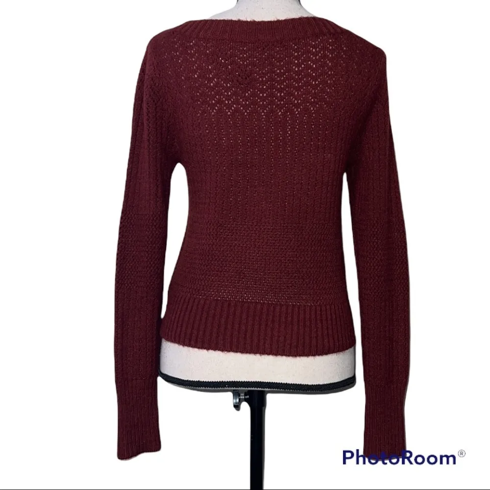 Express medium women’s maroon crop knit sweater lace up tie new with tags - Image 3