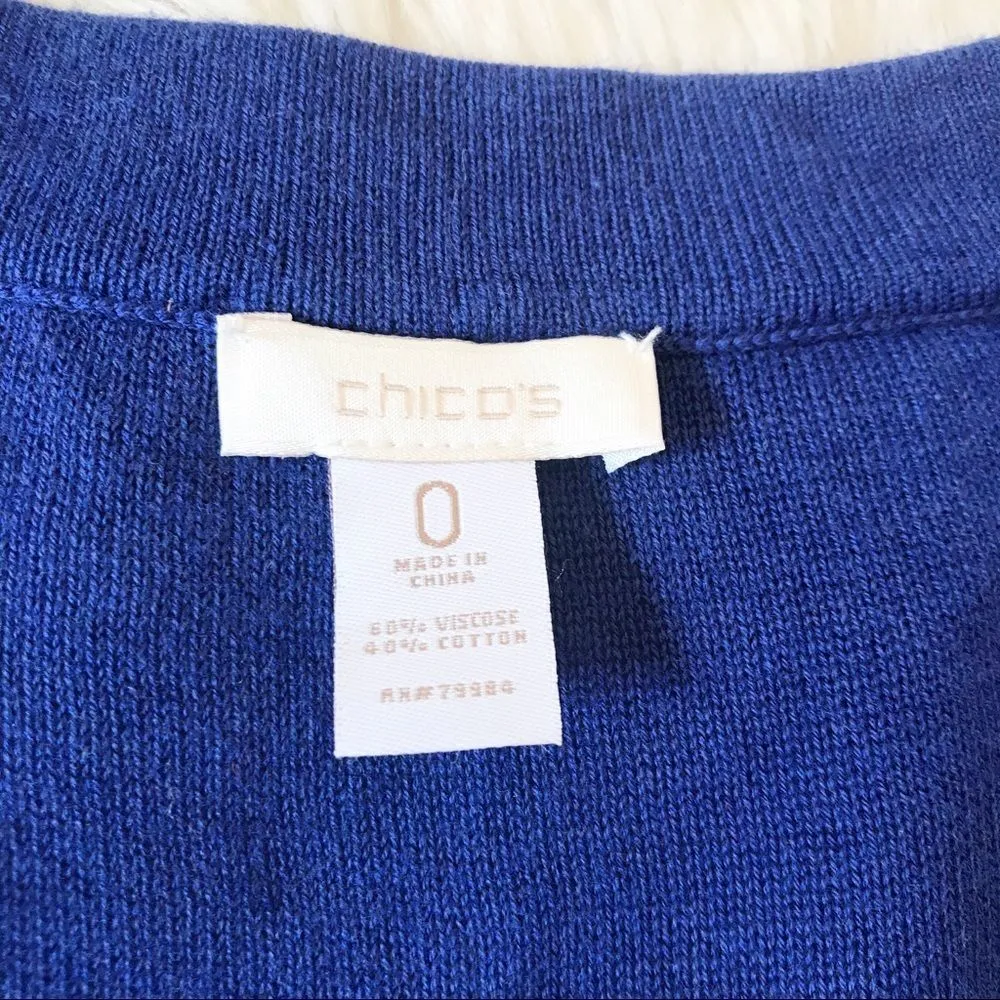 CHICOS V Neck Sweater Top Short Sleeves Pockets Cotton Royal Blue Small‎ Size 0 - Image 5