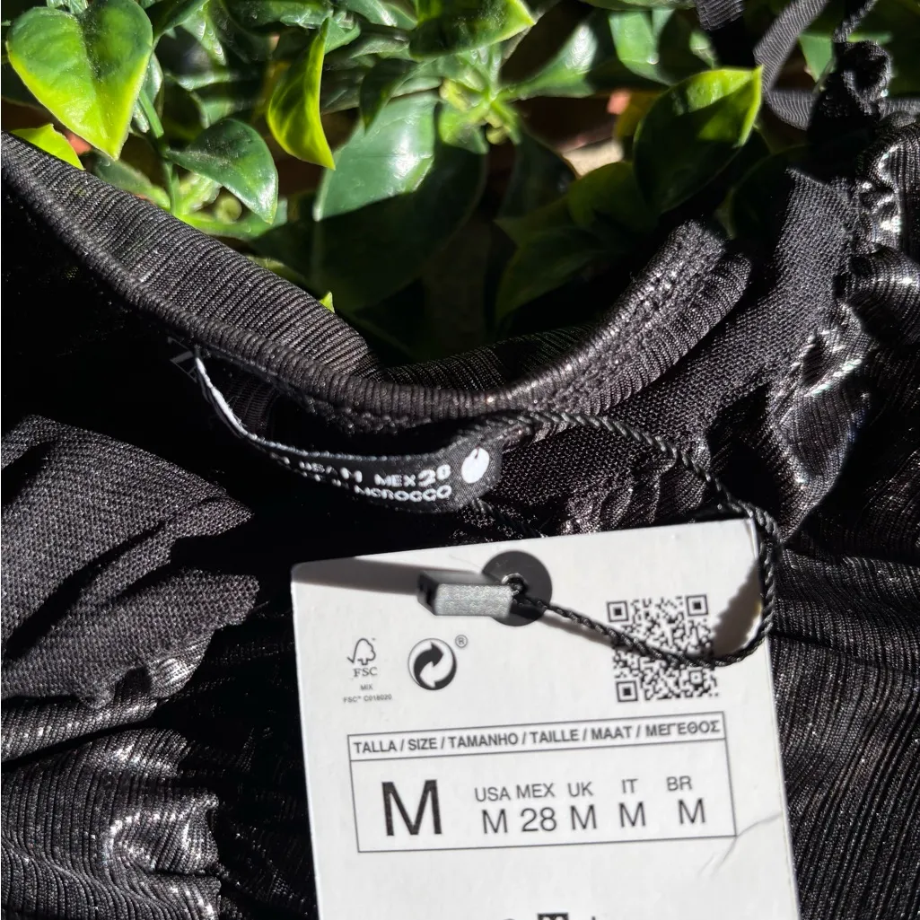 Zara Black Metallic Ruched Women's Top - Image 4