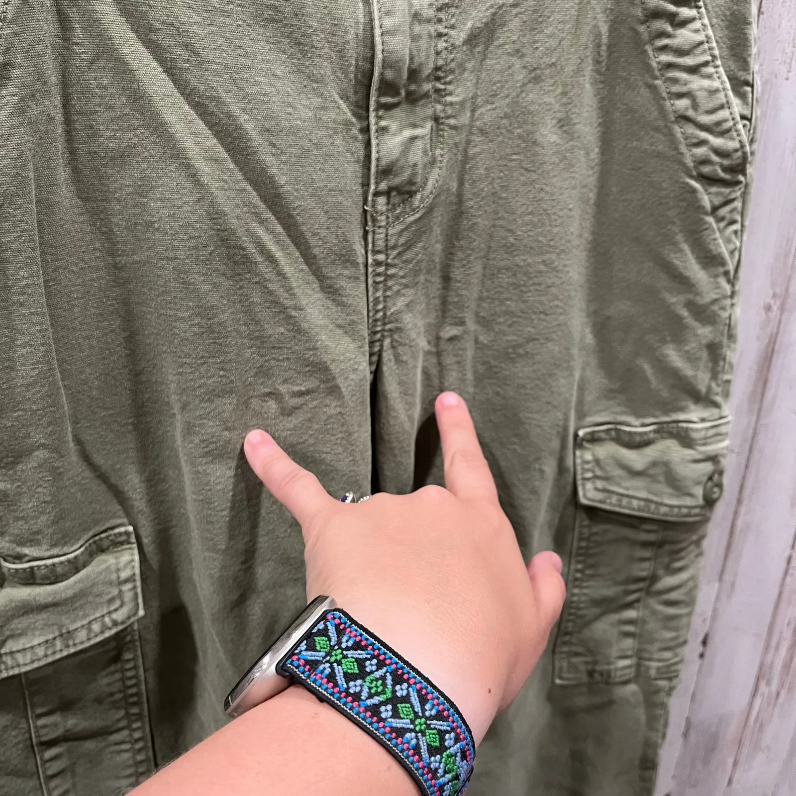 American Eagle Green Cargo Stretch Straight Utilitarian Pants Womens 2 - Image 2