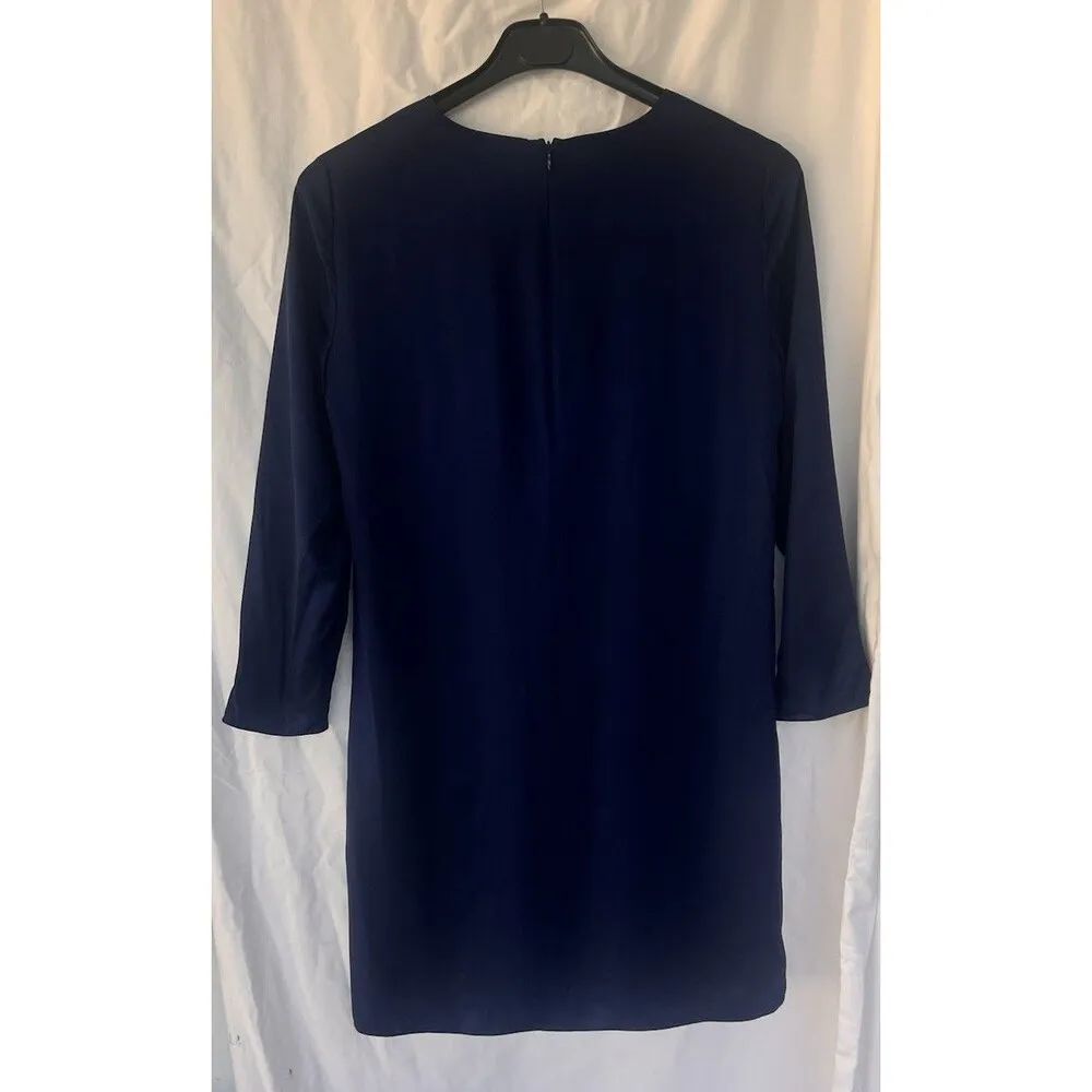 Theory Women's Dark Cobalt Silk Shift Dress Size 6 Career Office Quiet Luxury - Image 3