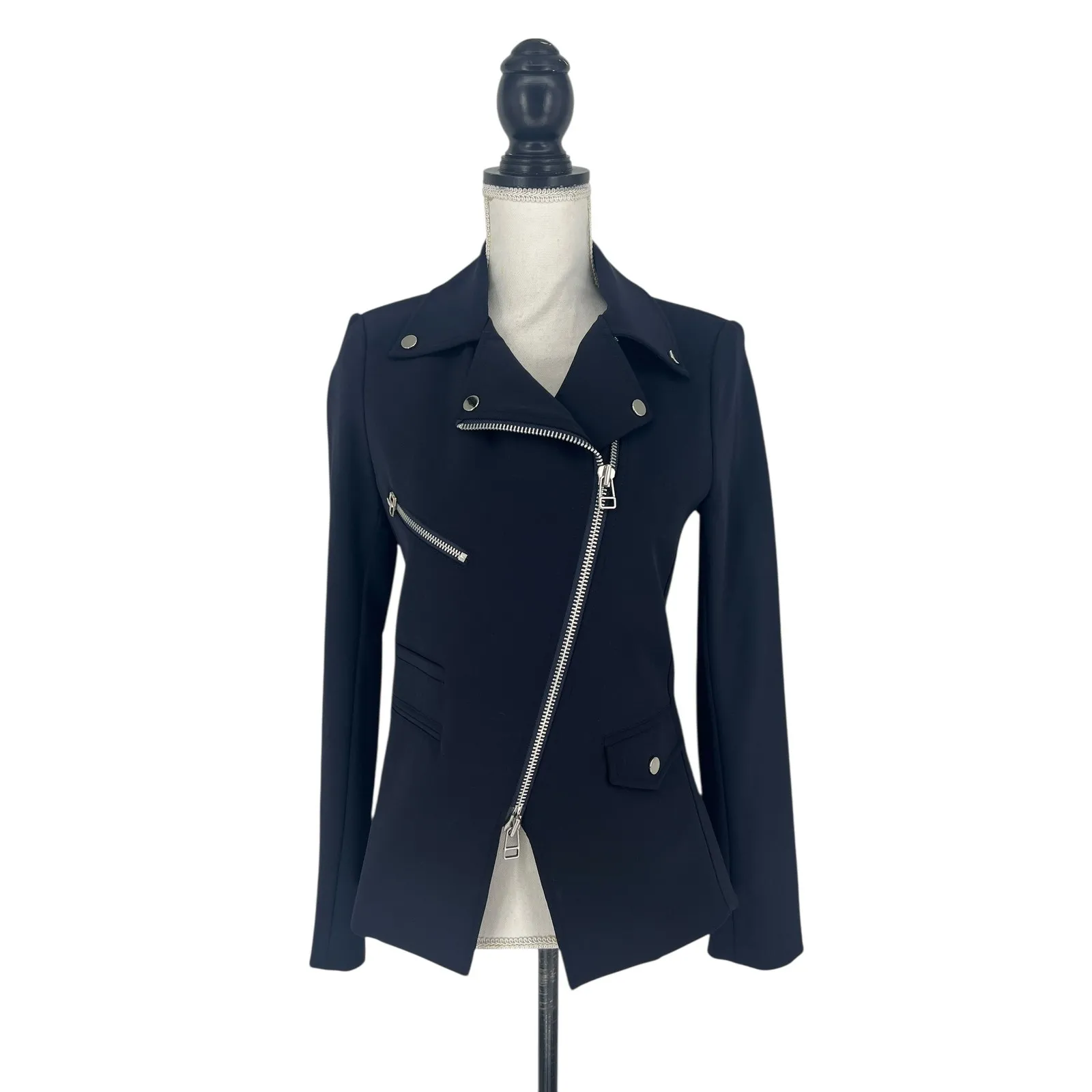 Veronica Beard Hadley Scuba Moto Jacket Navy - Image 4