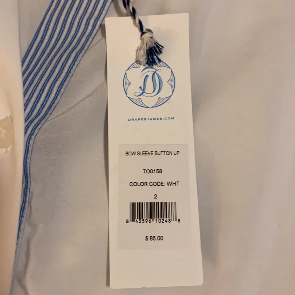 NWT Draper James Bow Sleeve Button White Blouse, 2 - Image 6
