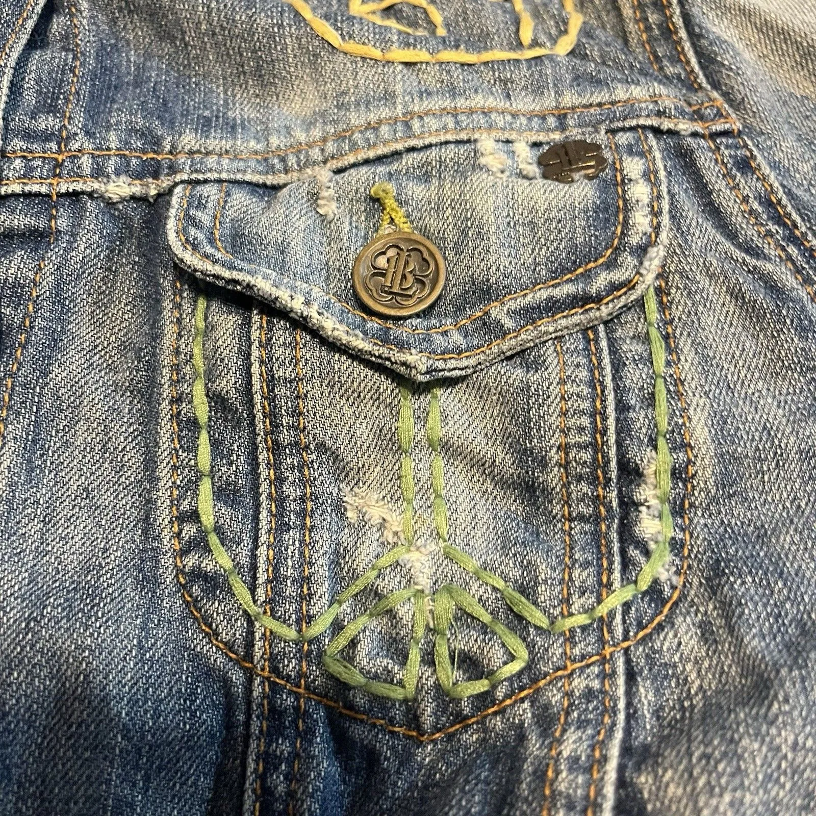 Vintage 90s Lucky Legend Denim Jacket Embroidered Hippie Patches Made In USA S - Image 4