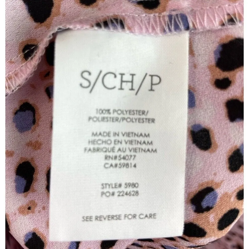 *Cabi Seaside Top #5980 Pink Animal Print Tie Short Sleeve Blouse Somens Size S - Image 5
