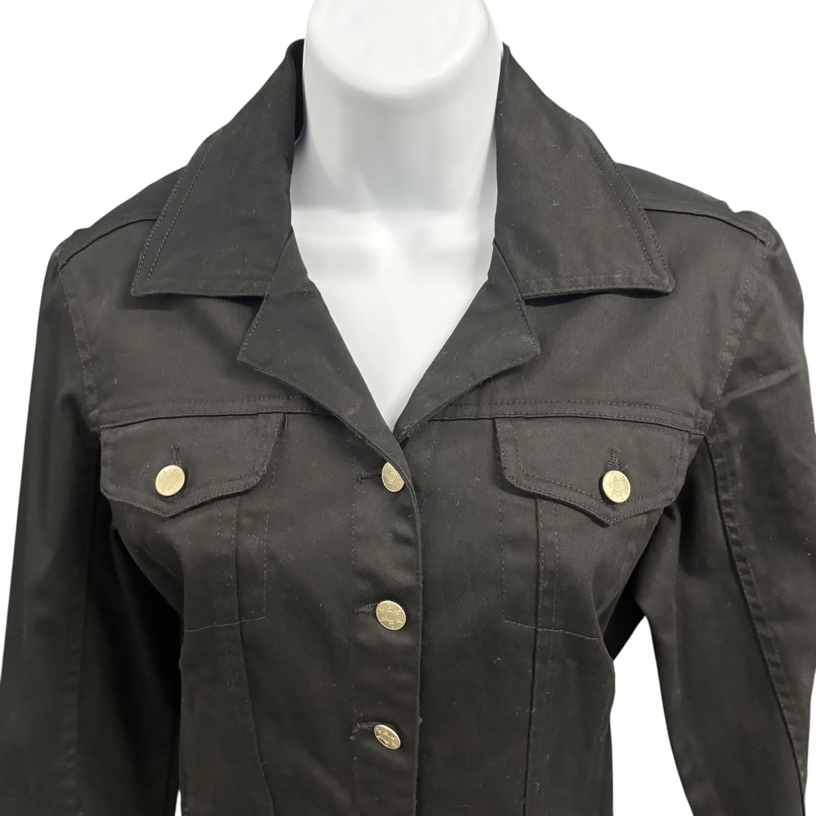 Live‎ a Little Black Stretch Button Front Jacket Small Collared Fitted - Image 3