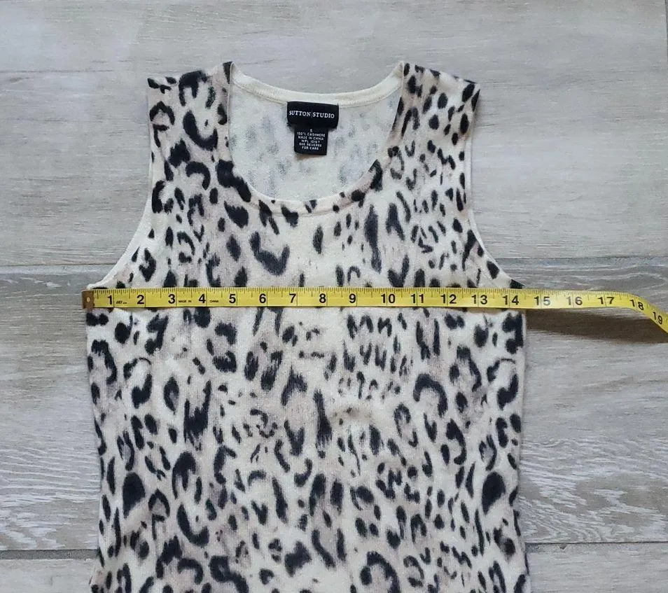 Sutton Studio Cashmere Sleeveless Sweater Shell | Animal Print Sweater Shell Black - Image 9