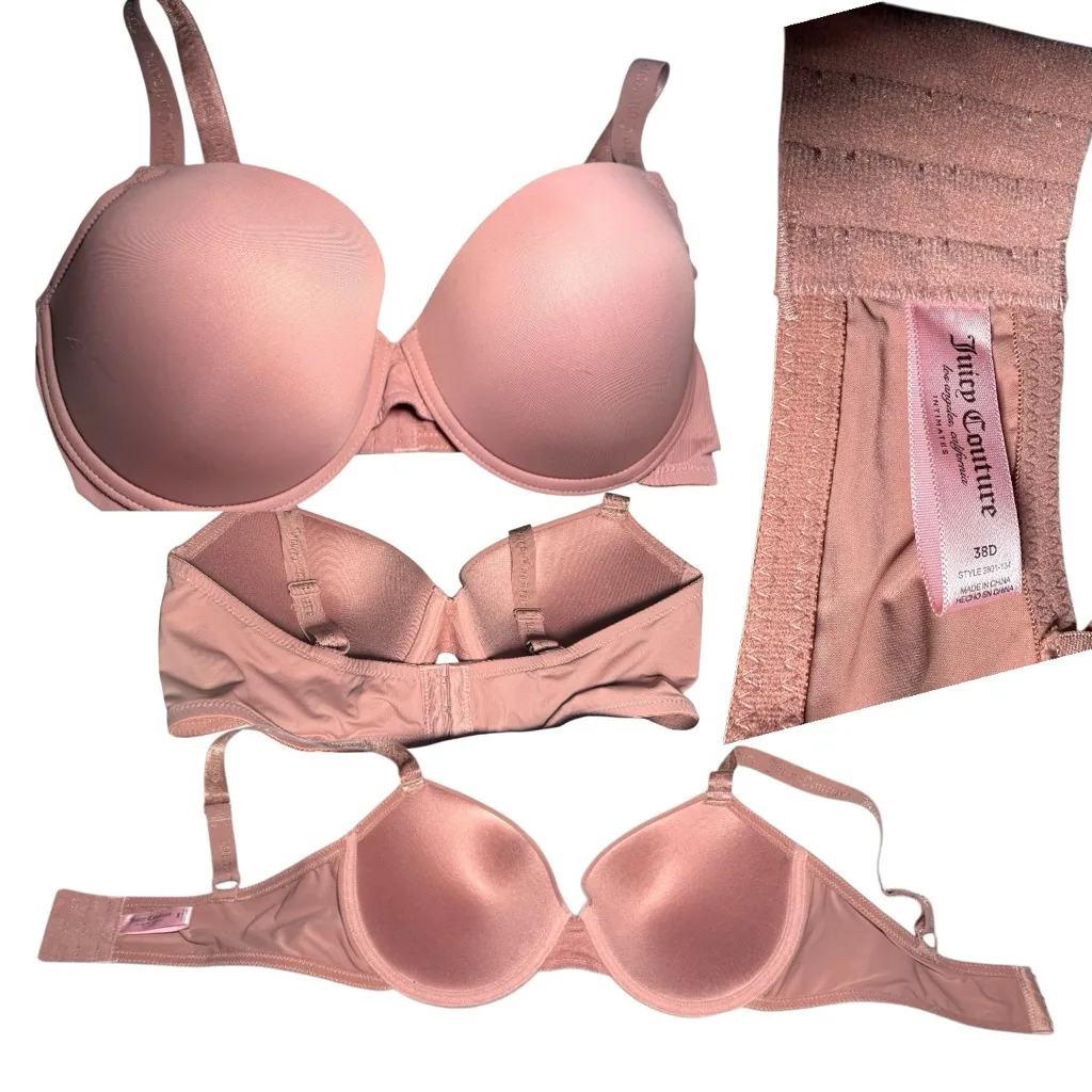 Juicy Couture NWOT Sexy Pink Logo & Solid Black Push-up Bra 2 Piece Set Size 38D - Image 4
