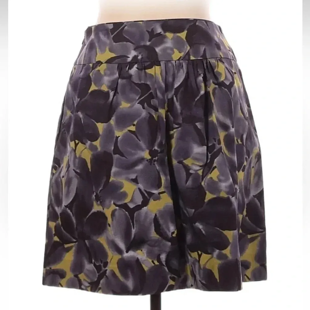 J. Crew | Purple Grey Watercolor Floral Pleated Cotton Skirt Size 6 Small S - Image 2